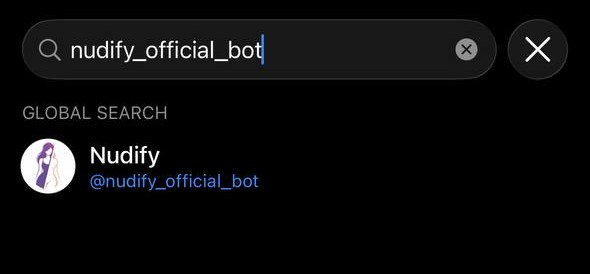 Screenshot of proper search request to find nudify bot