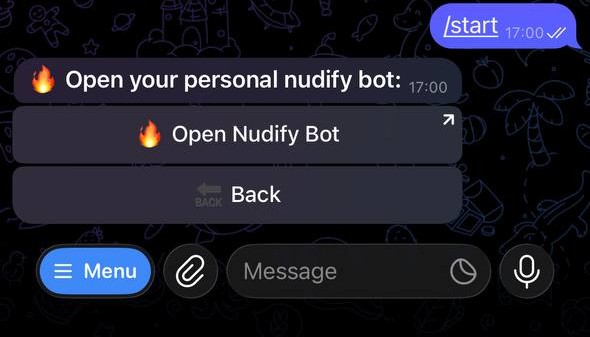 Screenshot of personal Nudify Bot Worker link submenu